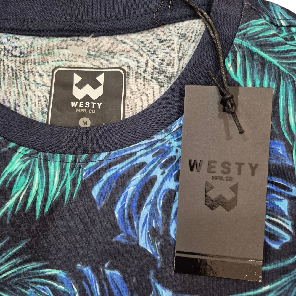 Westy Blue and Green Leaf Print Shirt
